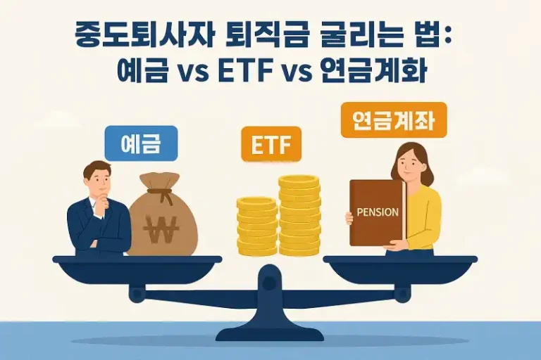 중도퇴사자 퇴직금 굴리는 법: 예금 vs ETF vs 연금계좌