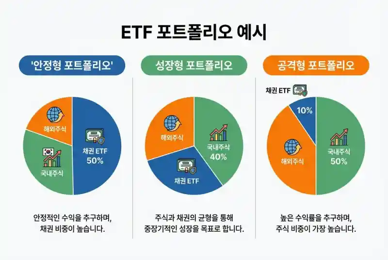  ETF 포트폴리오 구성 예시 - 안정형 성장형 공격형