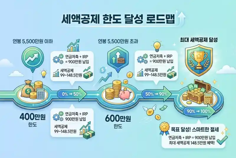 세액공제 한도 달성 로드맵 인포그래픽