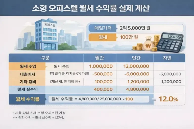 소형 오피스텔 월세수익 실전계산