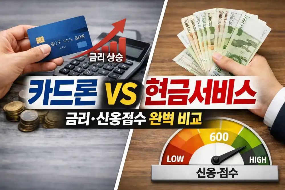 카드론 vs 현금서비스 차이(금리·신용점수) 완벽 비교