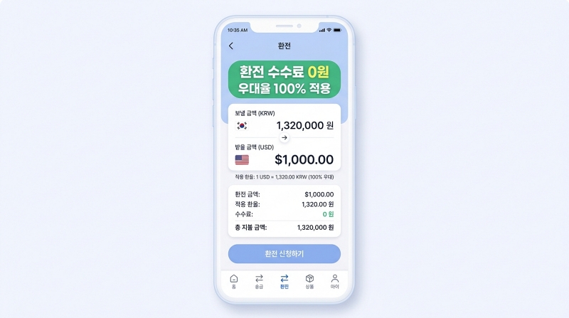 모바일 뱅킹 환전 화면
