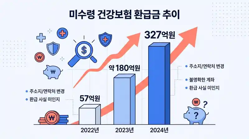  2022~2024년 미수령 건강보험 환급금 추이 인포그래픽