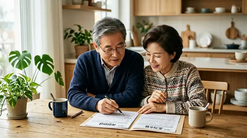 60대 부부의 연금 서류 검토 장면