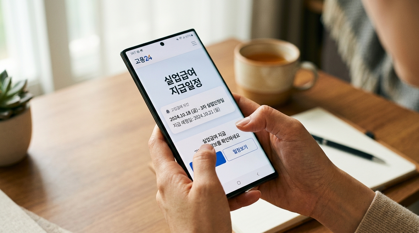 고용24 앱 화면이 보이는 스마트폰 클로즈업 사진