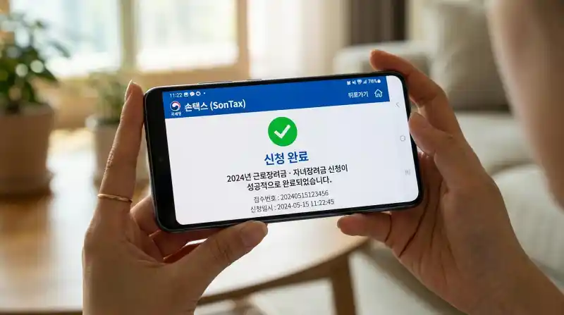  손택스 모바일 앱 신청 완료 화면