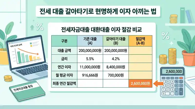 이자 절감 계산표 일러스트
