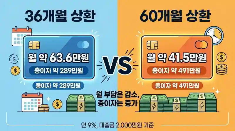 36개월 vs 60개월 상환 비교