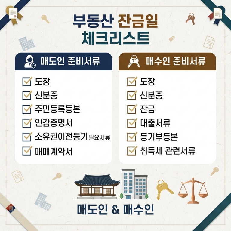 부동산 잔금일 매도인과 매수인 준비서류