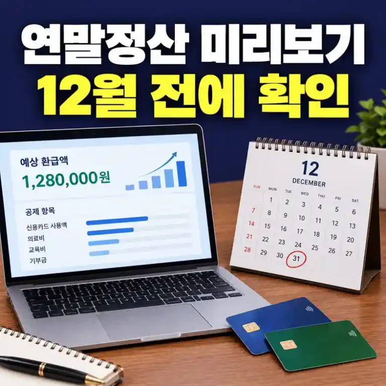 연말정산 미리보기로 1~9월 카드 사용액을 확인하고 남은 기간 체크카드 사용 계획을 세우는 직장인