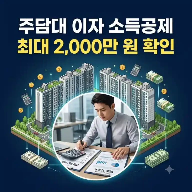 주택담보대출 이자 소득공제를 받기 위해 이자상환증명서와 연말정산 서류를 확인하는 직장인